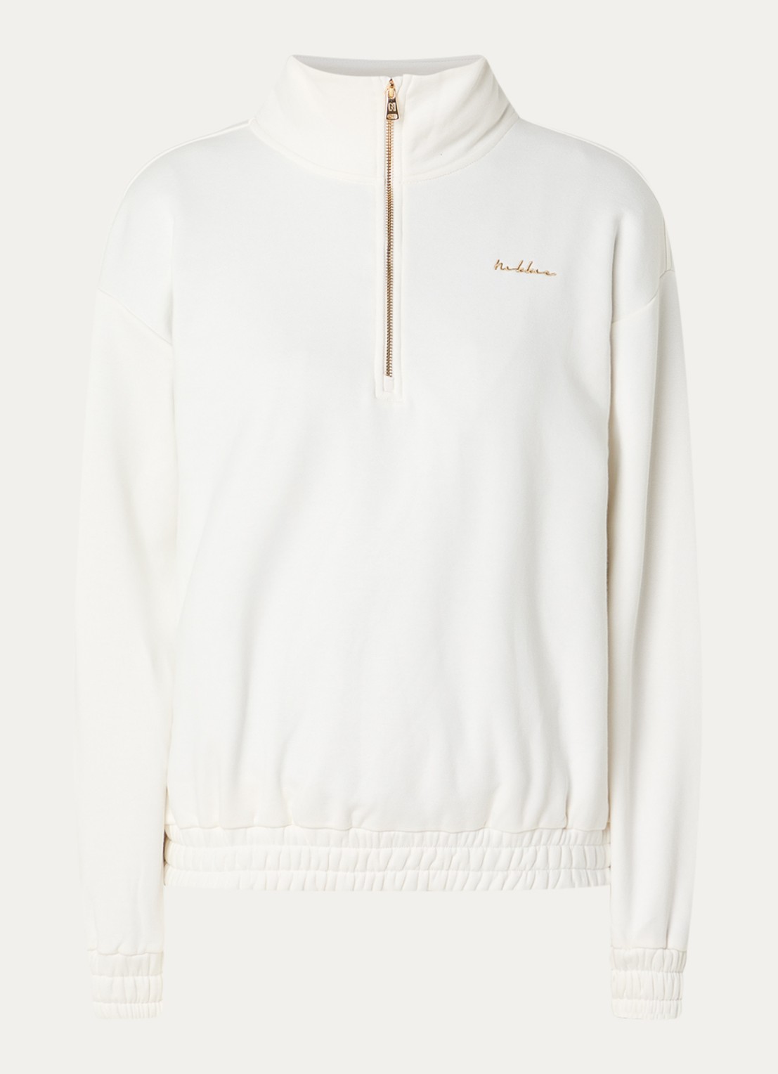 NIKKIE Avaleigh sweater met halve rits en logo - voorkant 2 creme