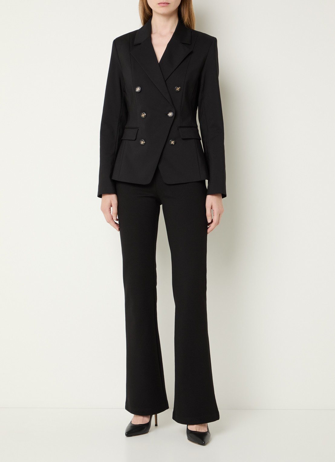 NIKKIE Ayden high waist flared fit pantalon met paspelzakken - voorkant 3 zwart