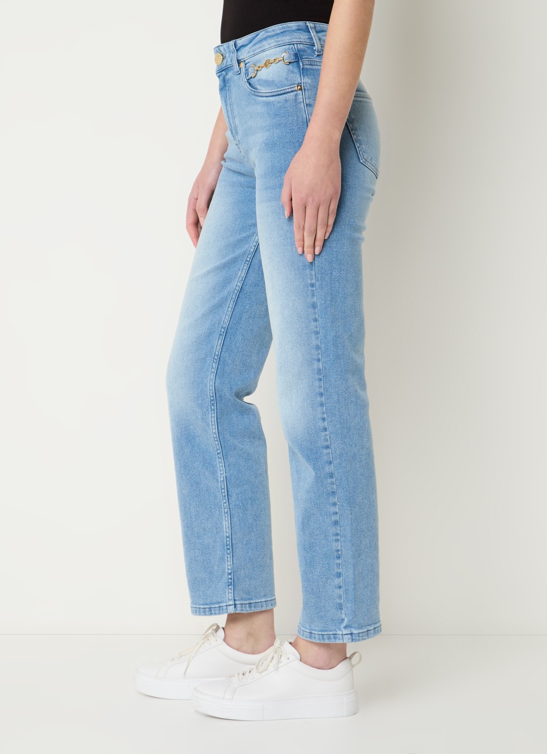 NIKKIE Bibi high waist cropped straight leg jeans met lichte wassing - detail 2 indigo
