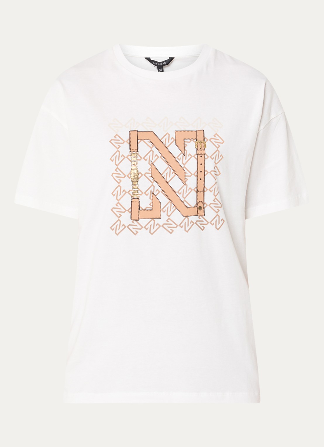 NIKKIE Chain T-shirt met print - voorkant 2 perzikroze