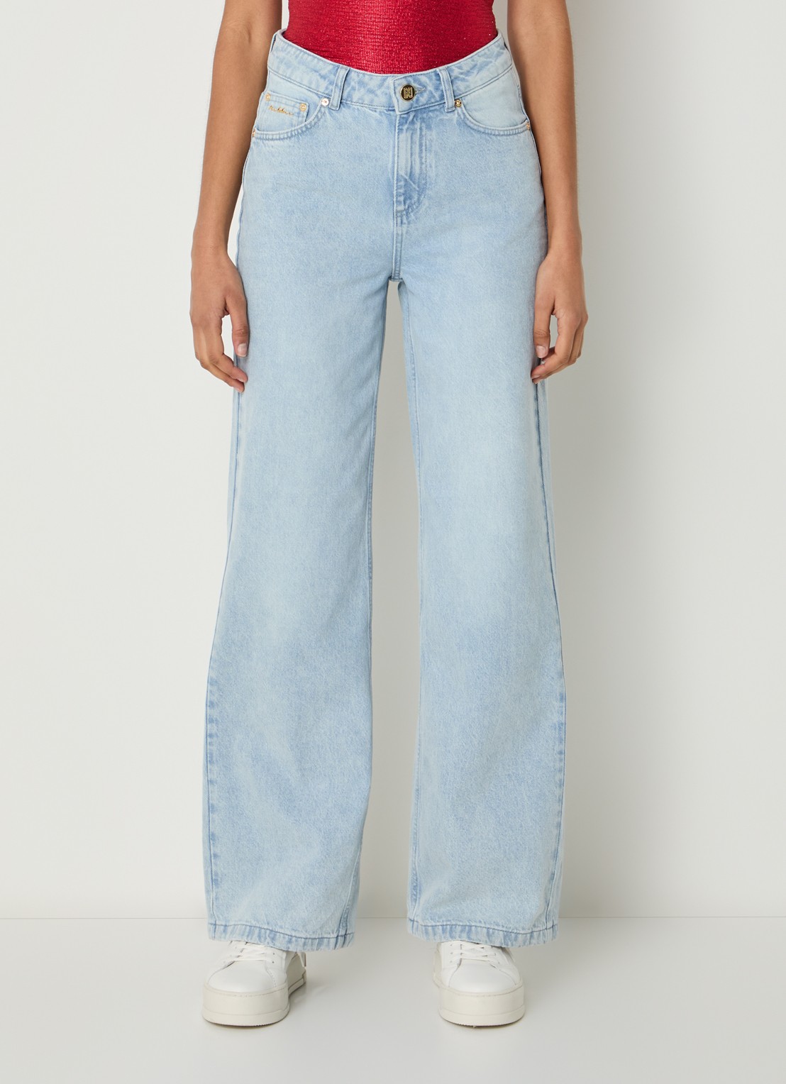 NIKKIE Erode high waist wide leg jeans met lichte wassing - detail 2 indigo