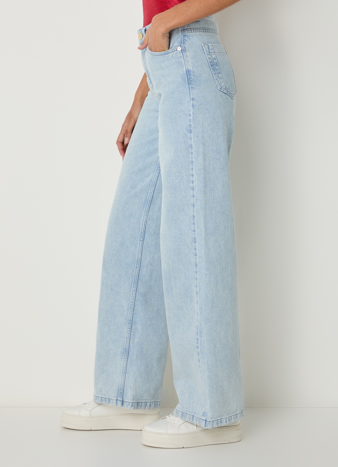 NIKKIE Erode high waist wide leg jeans met lichte wassing - detail 3 indigo