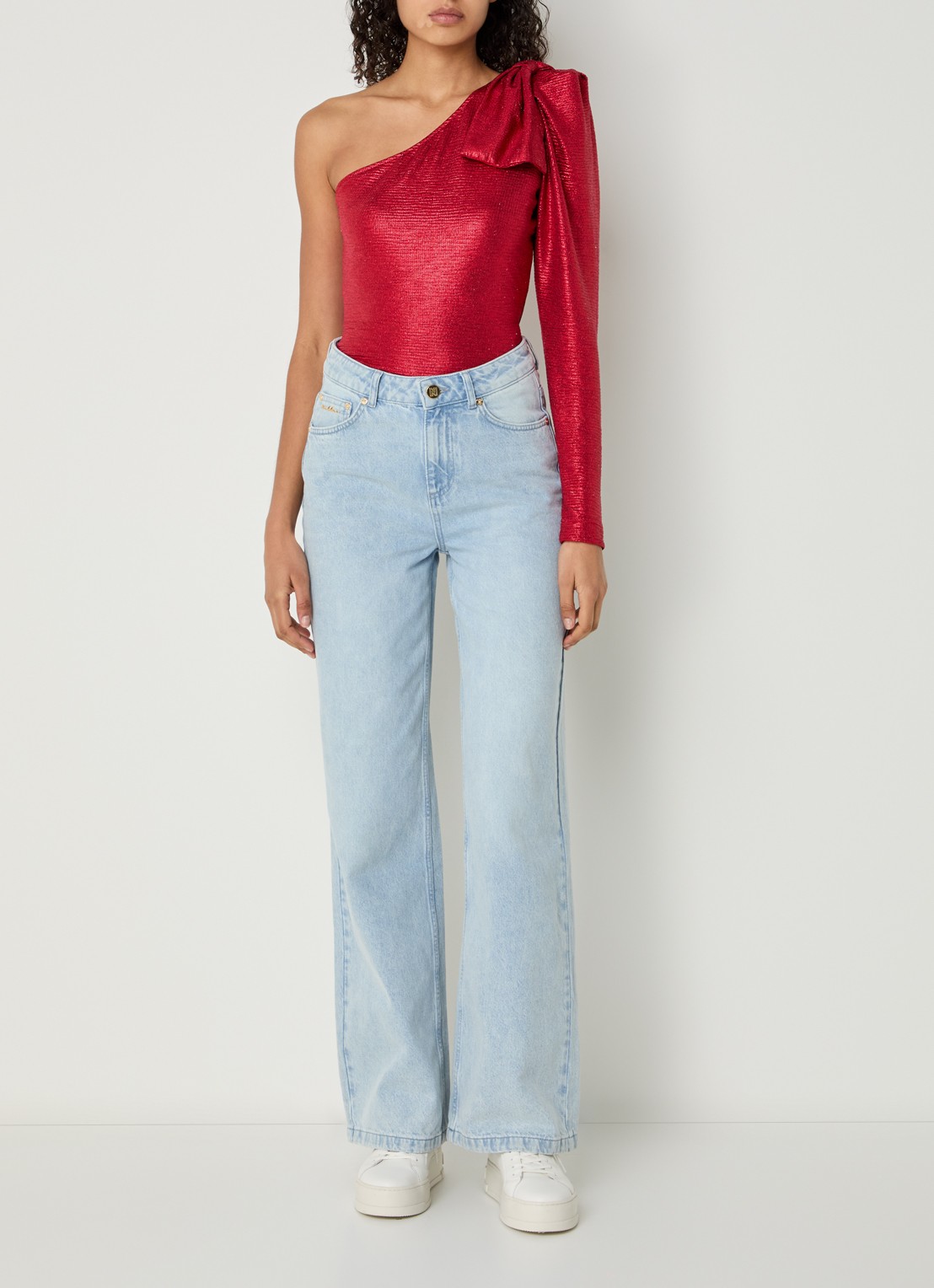 NIKKIE Erode high waist wide leg jeans met lichte wassing - voorkant 5 indigo