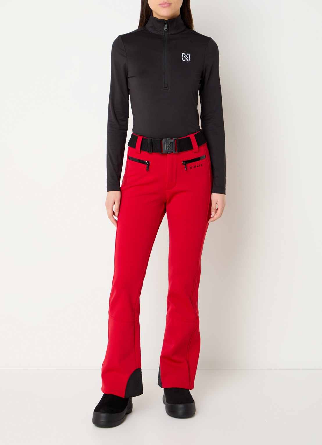 NIKKIE Grace high waist flared fit skibroek met ceintuur - voorkant 2 rood
