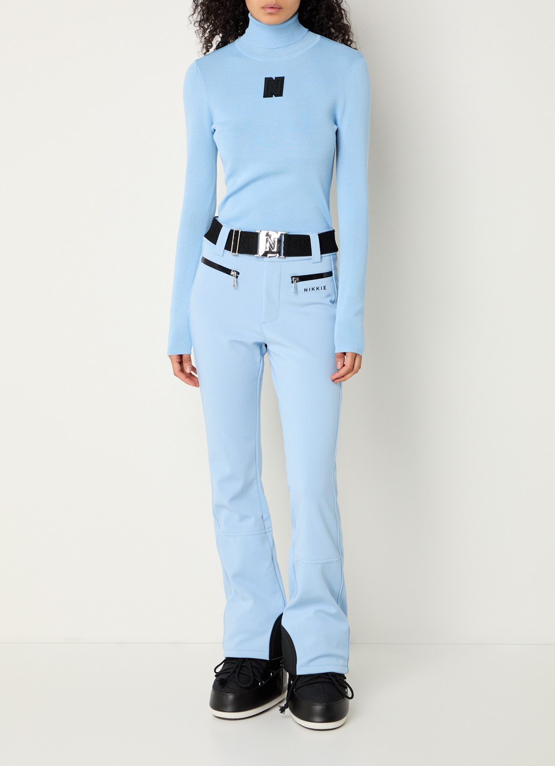 NIKKIE Grace high waist flared fit skibroek met ceintuur - voorkant 3 blauw