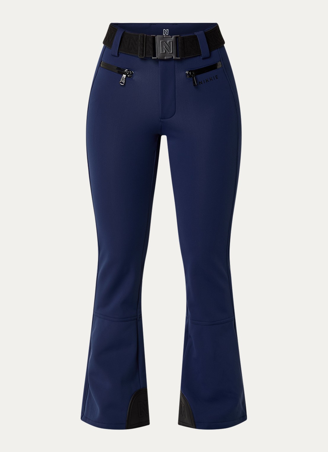 NIKKIE Grace high waist flared fit skibroek met ceintuur - voorkant donkerblauw