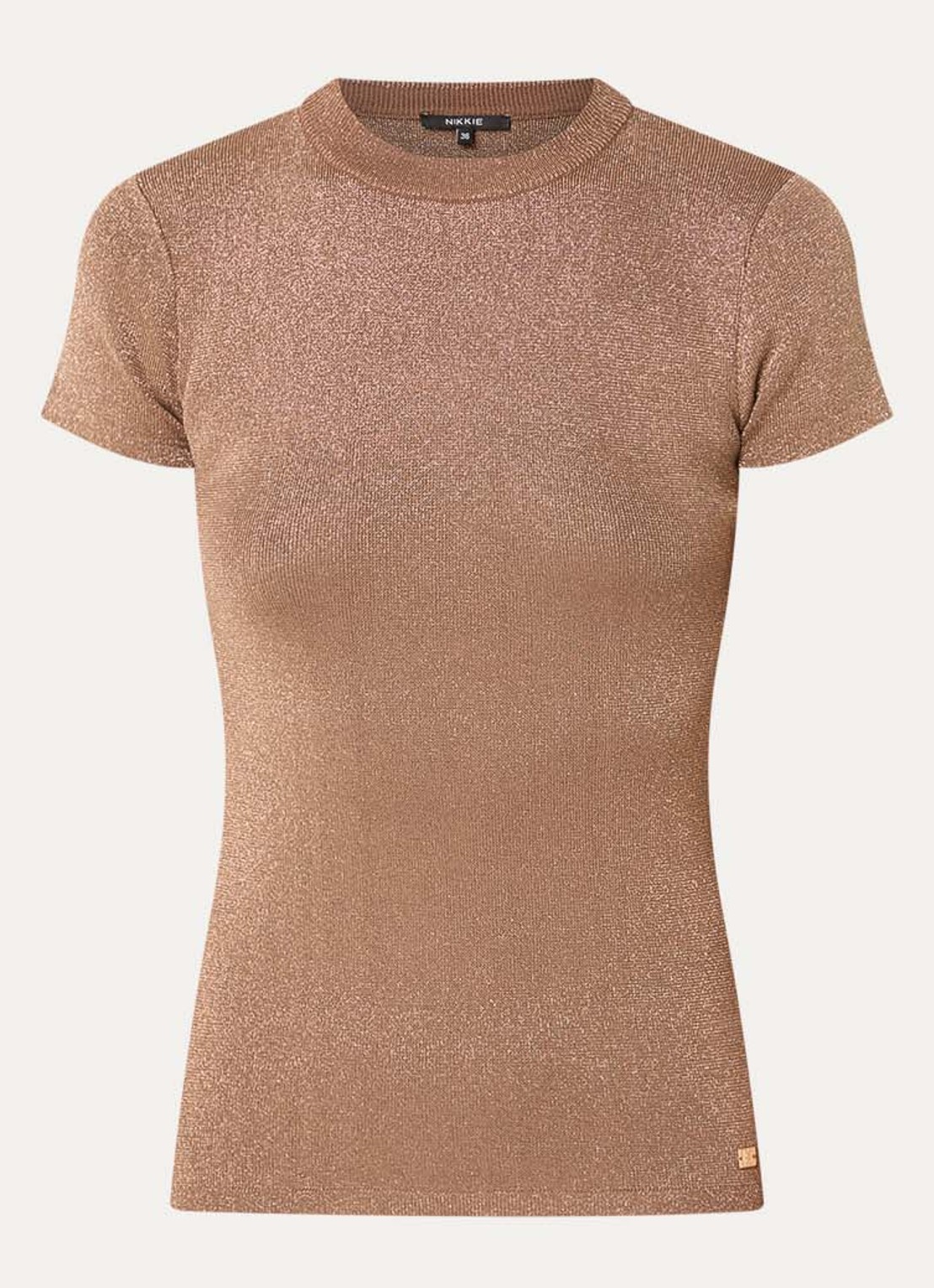 NIKKIE Jofli top met lurex en stretch - voorkant taupe