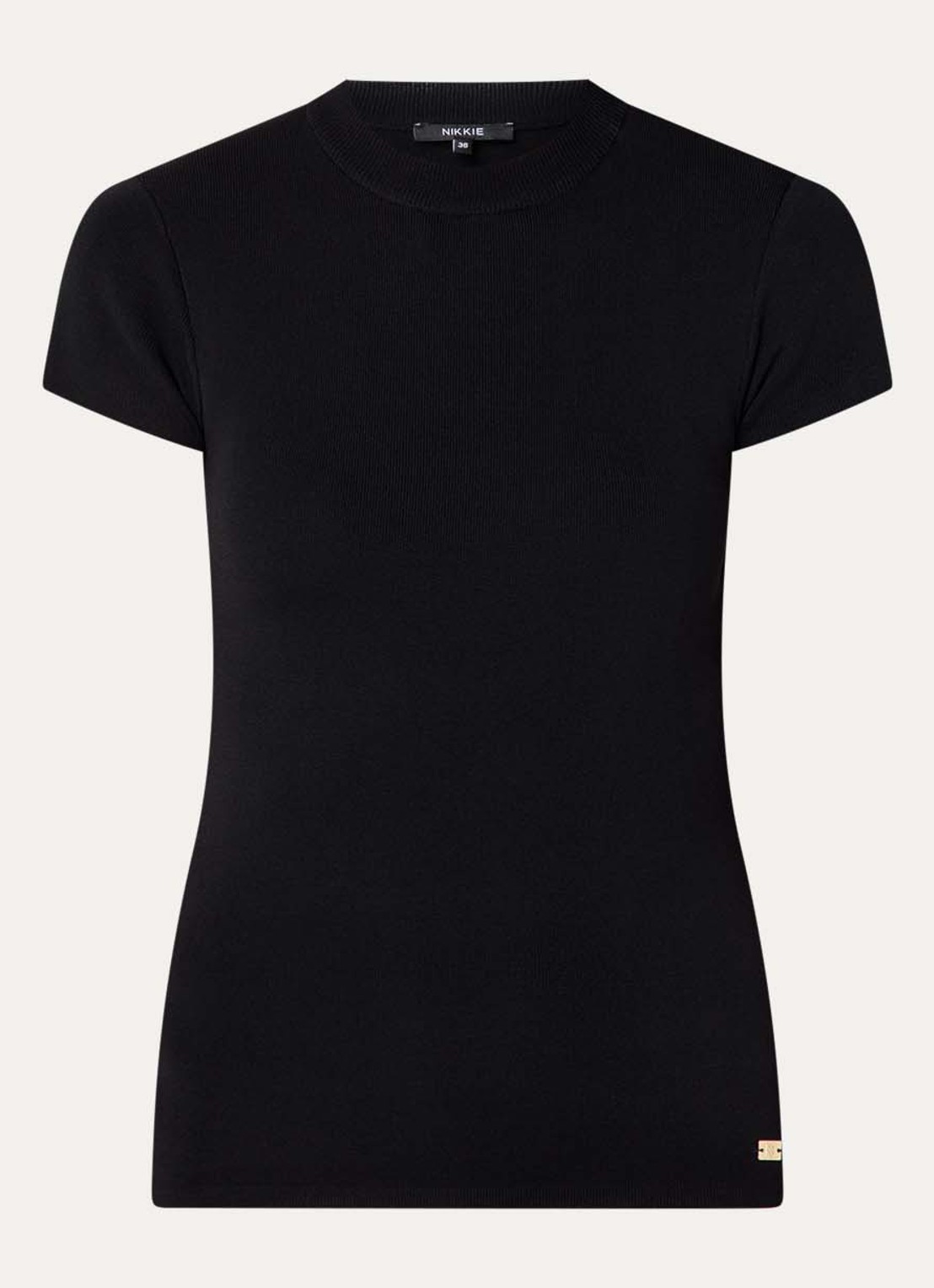 NIKKIE Jofli top met ribstructuur en stretch - voorkant 3 zwart