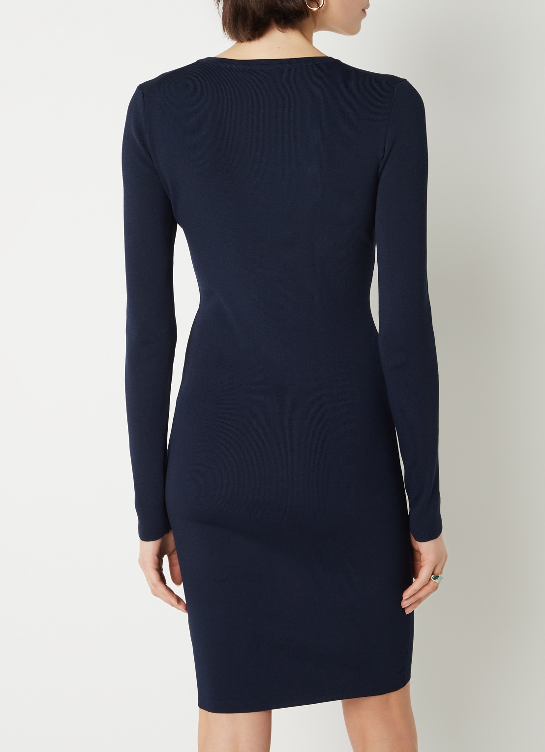 NIKKIE Jolie fijngebreide fitted midi jurk - achterkant blauw