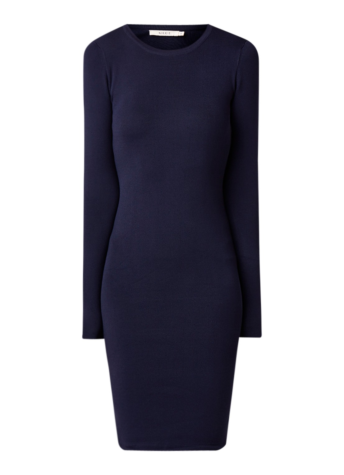 NIKKIE Jolie fijngebreide fitted midi jurk - voorkant 3 blauw
