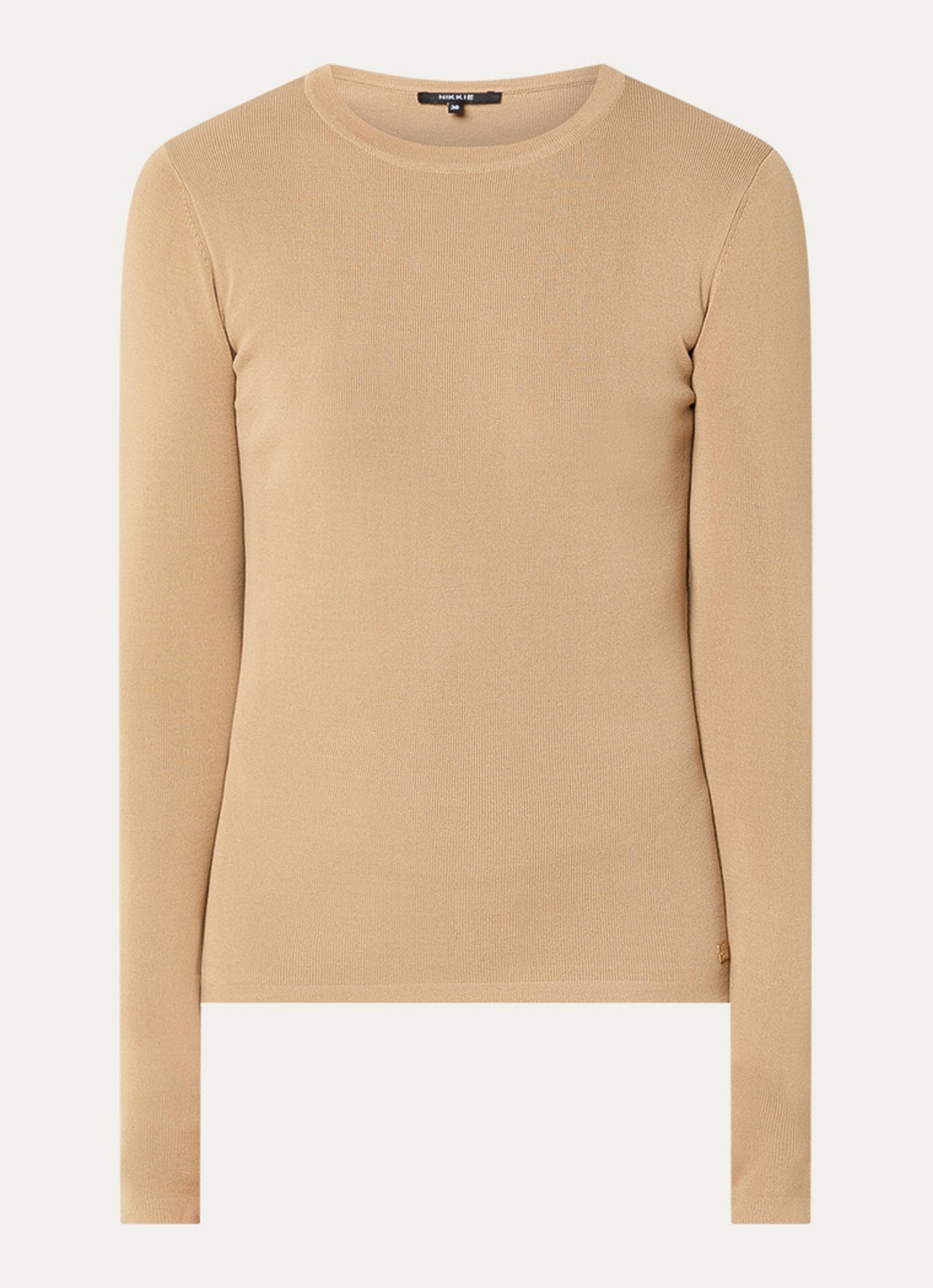 NIKKIE Jolie fijngebreide longsleeve met stretch - voorkant camel