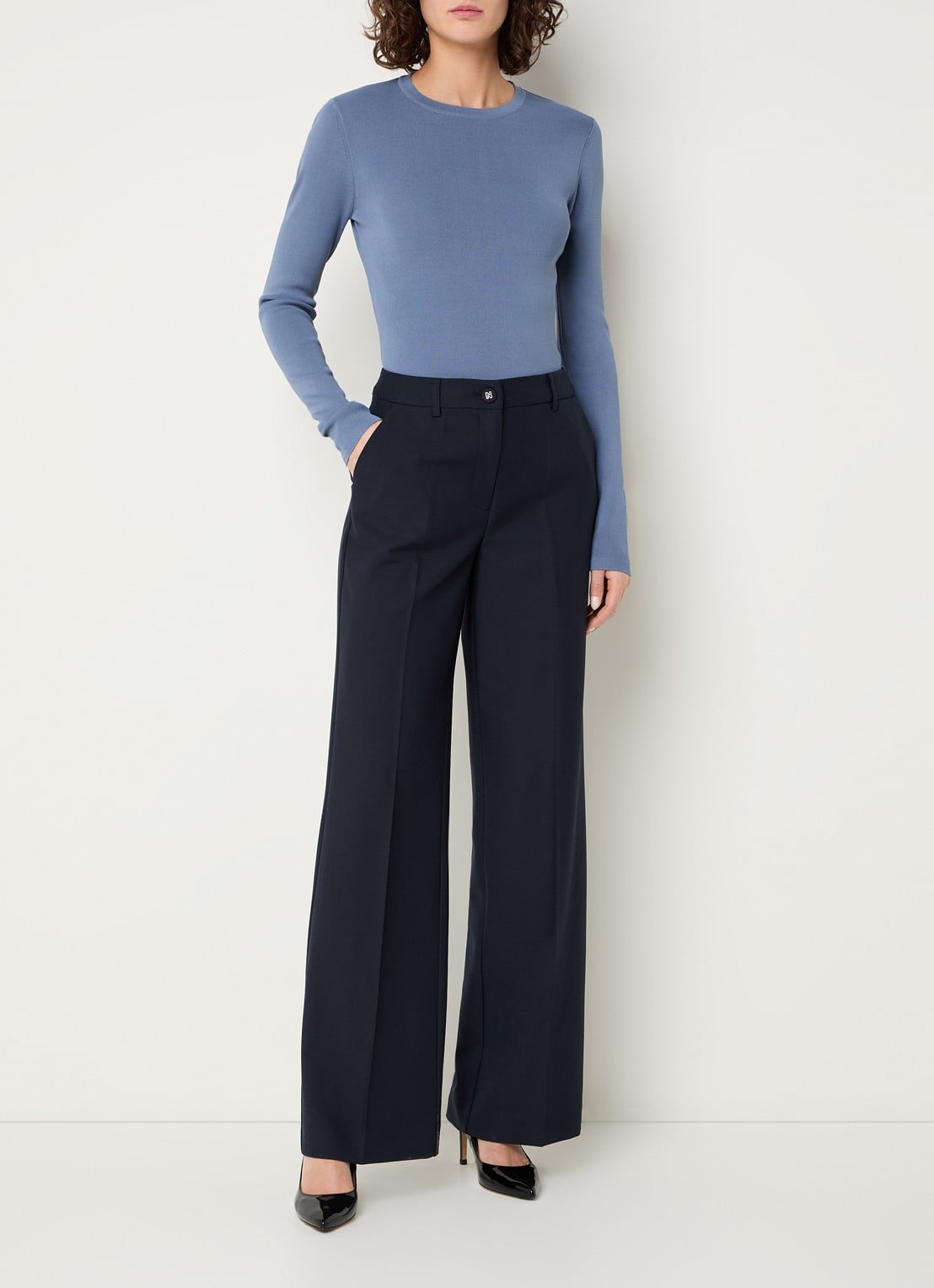 NIKKIE Jolie fijngebreide longsleeve met stretch - voorkant 3 staalblauw