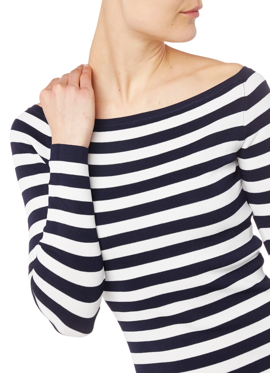 NIKKIE Jolie off shoulder jurk met lange mouw - detail blauw