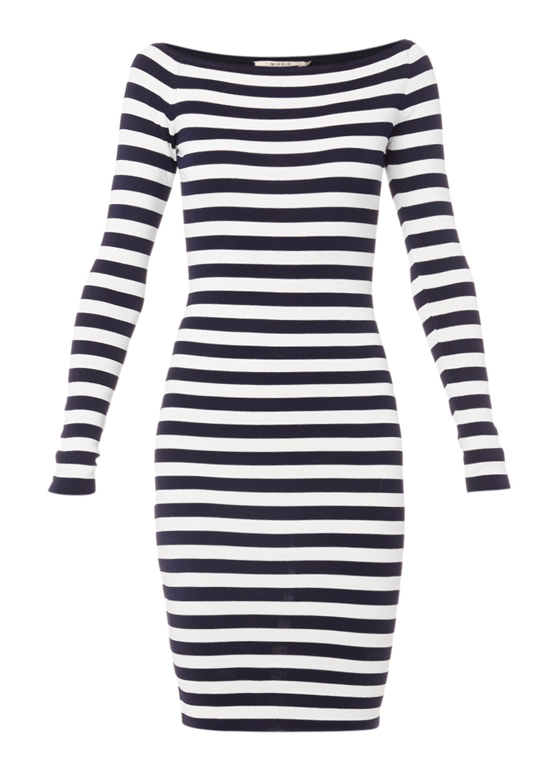 NIKKIE Jolie off shoulder jurk met lange mouw - voorkant 3 blauw