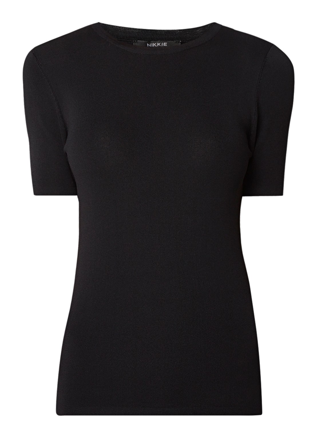 NIKKIE Jolie top van stretchjersey met korte mouw - voorkant 2 zwart