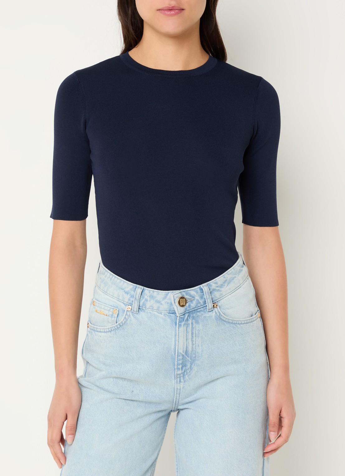 NIKKIE Jolie top van stretchjersey met korte mouw - detail 4 donkerblauw