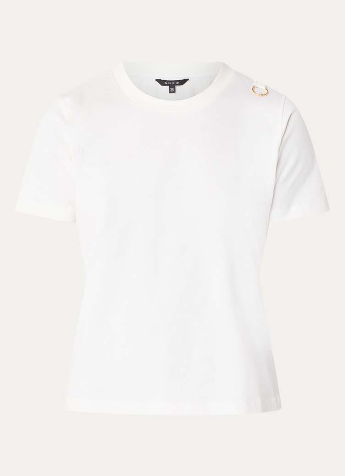 NIKKIE Logo Ring T-shirt met ronde hals - voorkant gebroken wit