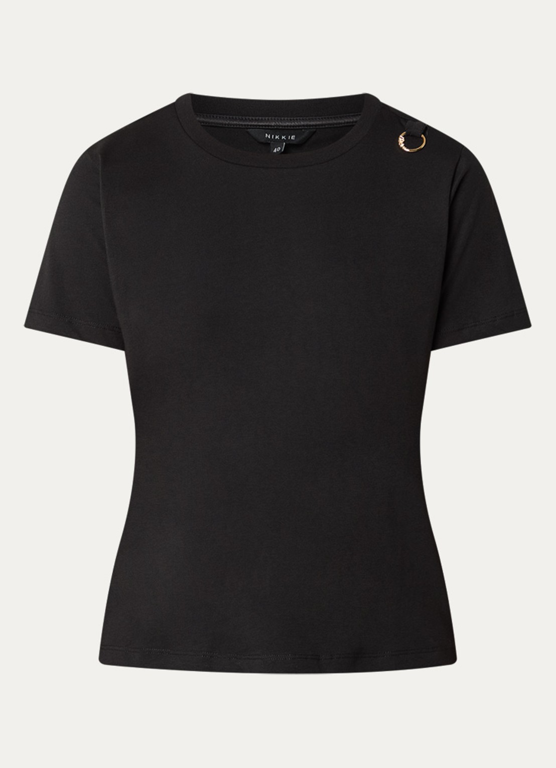 NIKKIE Logo Ring T-shirt met ronde hals - voorkant zwart
