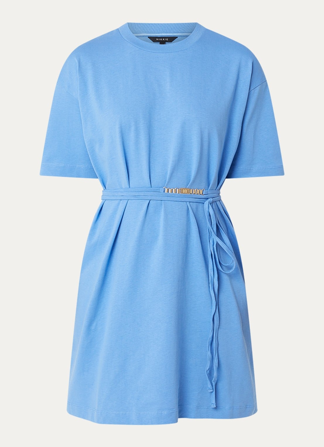 NIKKIE Mini jurk met strikceintuur - voorkant 3 blauw