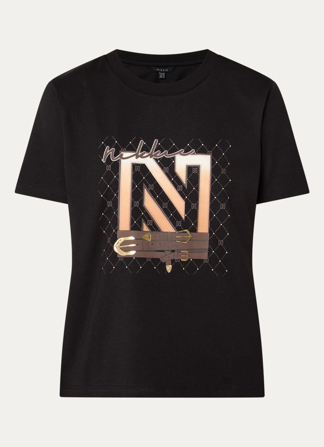 NIKKIE N Chains T-shirt met logo - voorkant 3 zwart