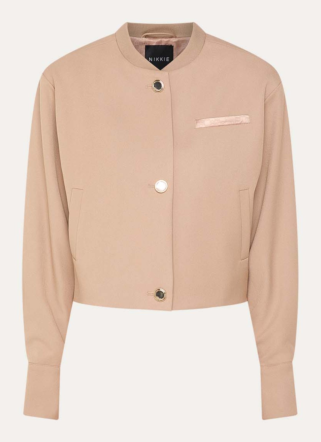 NIKKIE Oakland cropped bomberjack met steekzakken - voorkant 2 beige