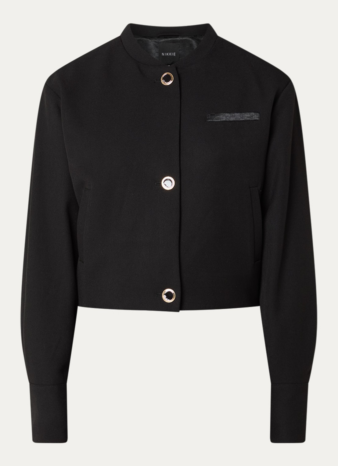 NIKKIE Oakland cropped bomberjack met steekzakken - voorkant 3 zwart
