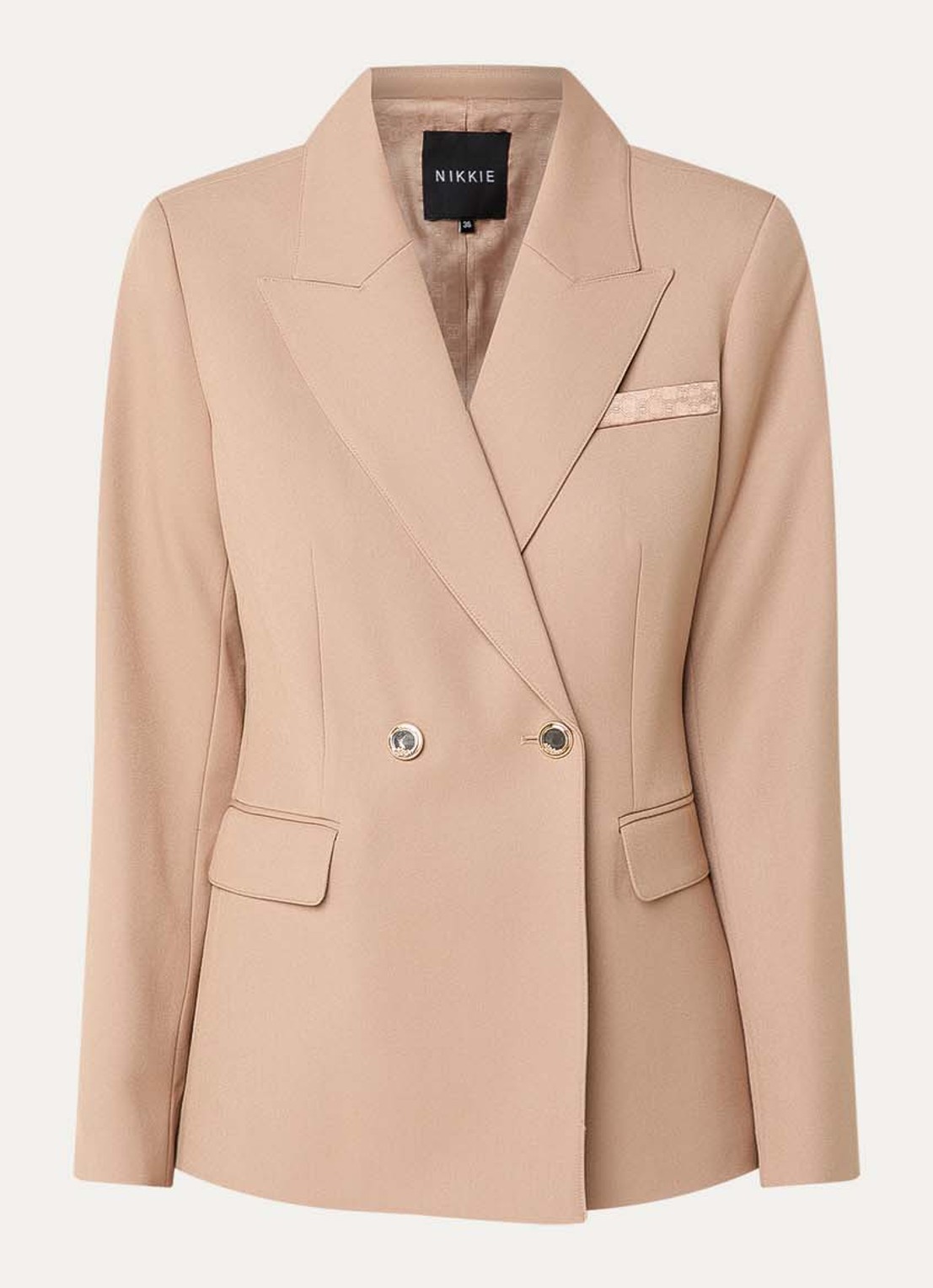 NIKKIE Oakland double-breasted blazer met schoudervulling en klepzakken - voorkant camel