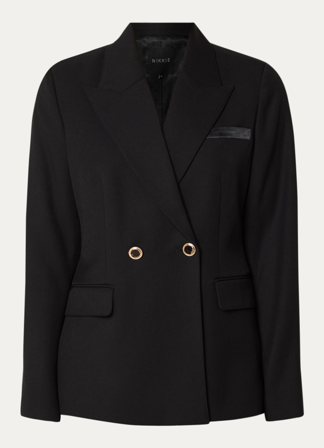 NIKKIE Oakland double-breasted blazer met schoudervulling en klepzakken - voorkant 2 zwart