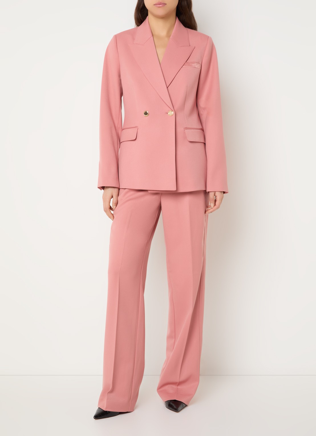 NIKKIE Oakland high waist straight fit pantalon met persplooi - voorkant 2 abrikoos