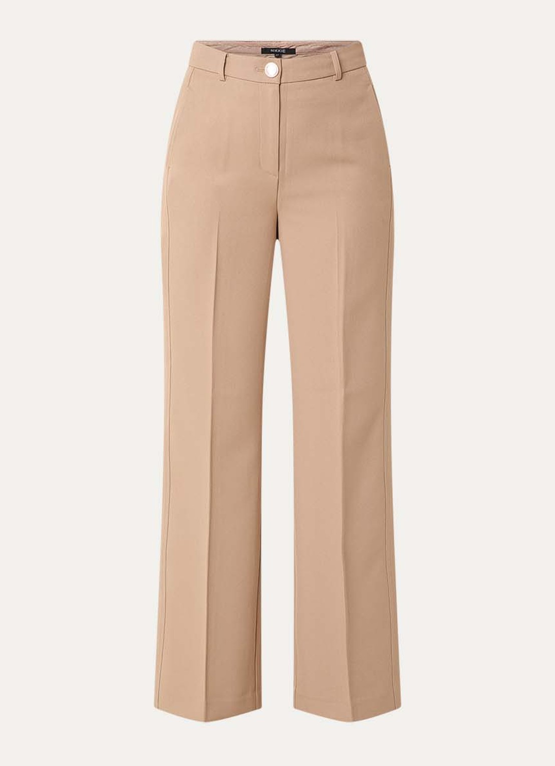 NIKKIE Oakland high waist straight fit pantalon met persplooi - voorkant camel