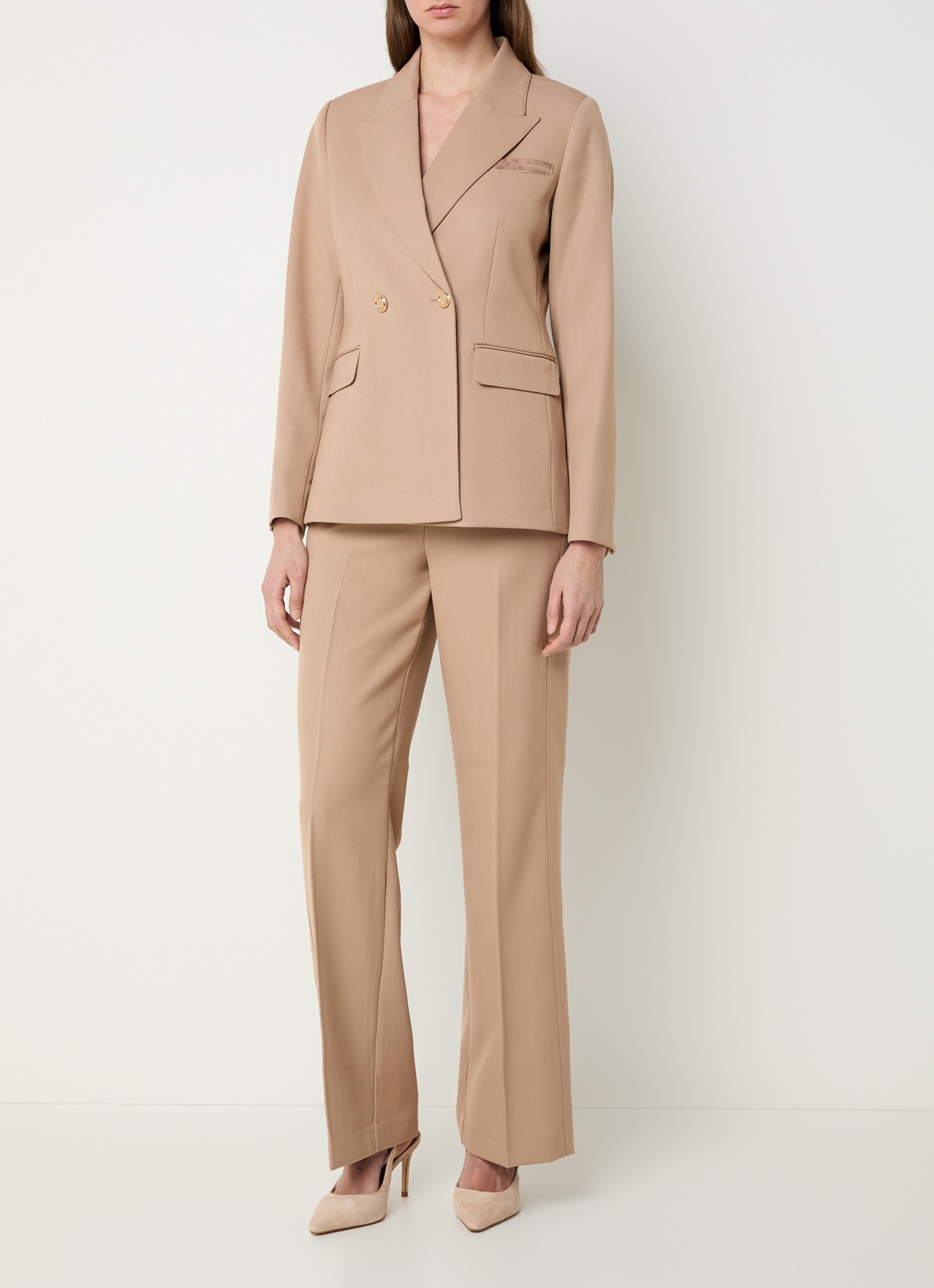 NIKKIE Oakland high waist straight fit pantalon met persplooi - voorkant 2 camel