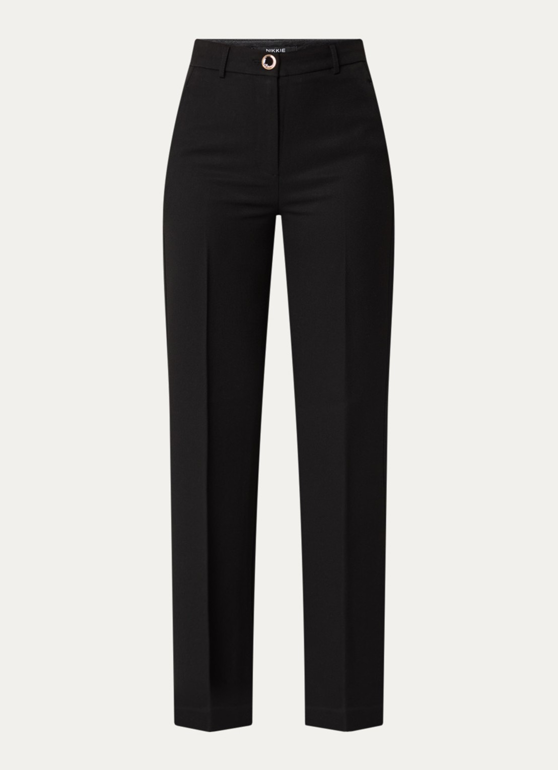 NIKKIE Oakland high waist straight fit pantalon met persplooi - voorkant 2 zwart