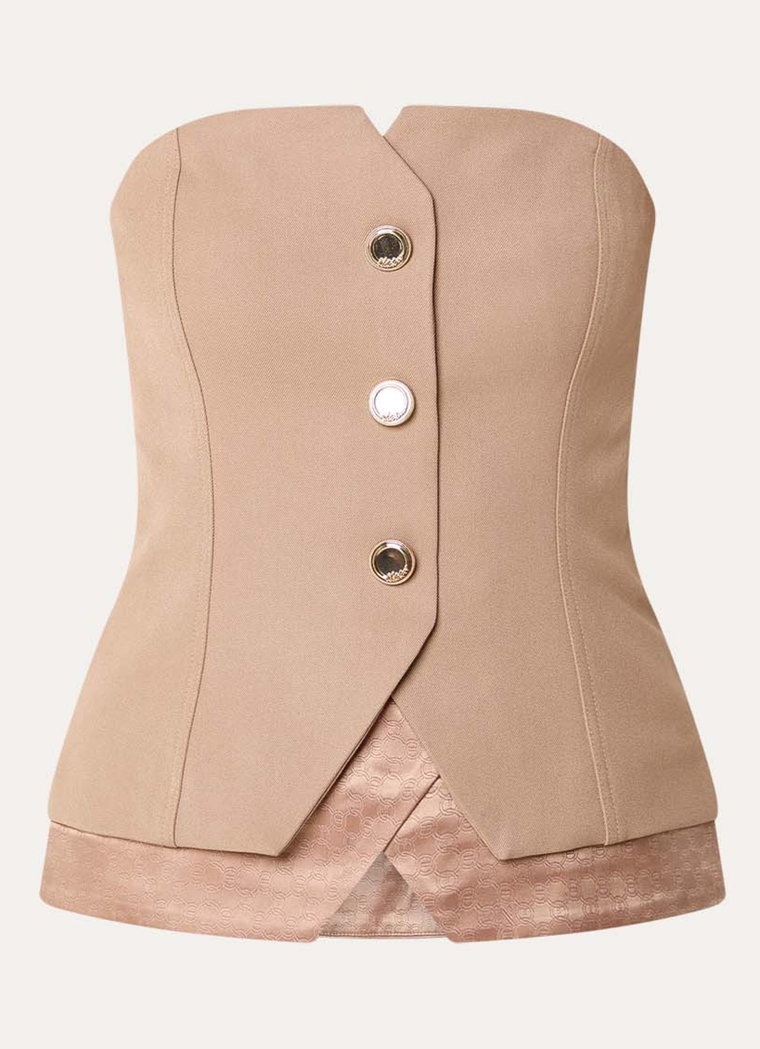 NIKKIE Oakland strapless gilet met sierknopen - voorkant 2 donkerbeige