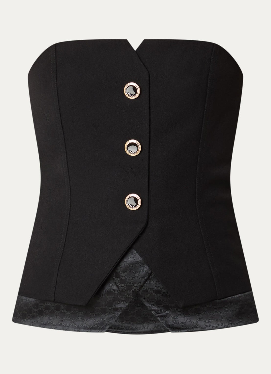 NIKKIE Oakland strapless gilet met sierknopen - voorkant zwart