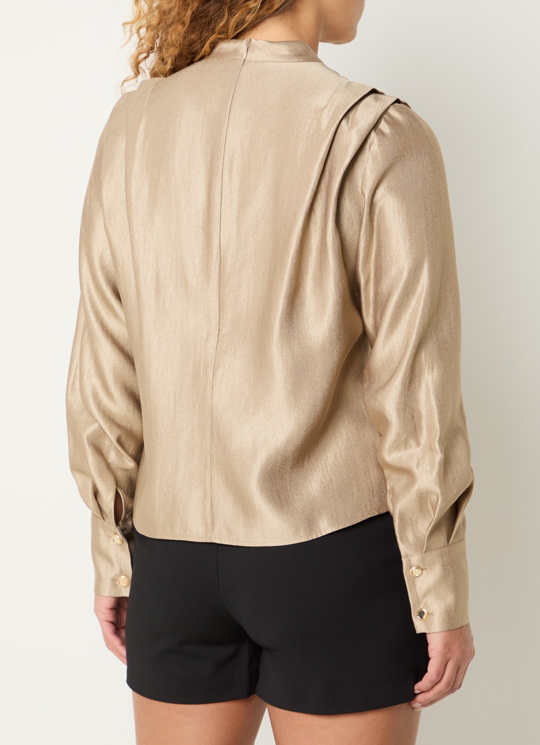 NIKKIE Ohino tuniek van satijn met plooidetai - achterkant 2 beige