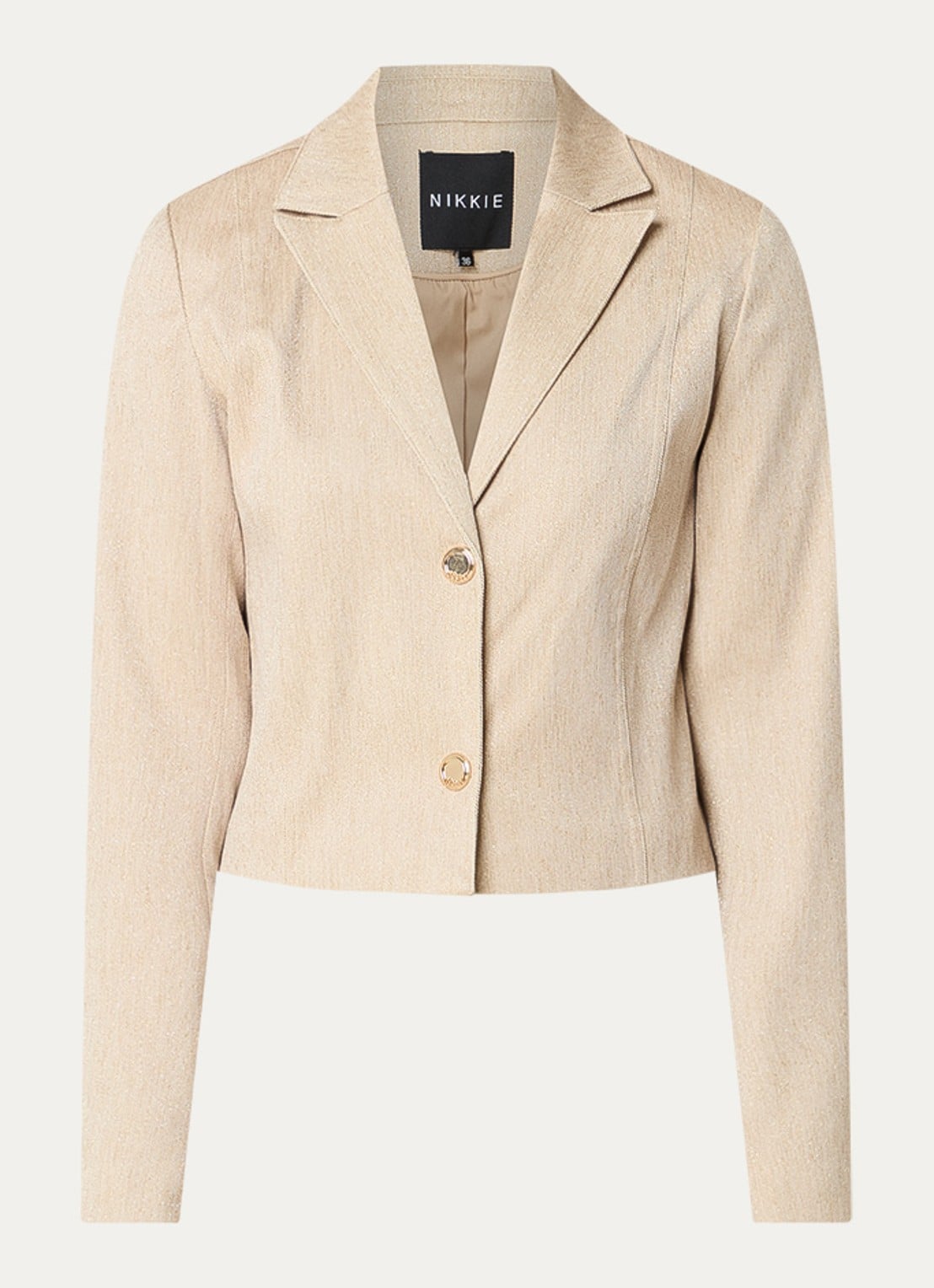 NIKKIE Olympia cropped blazer met lurex en schoudervulling - voorkant 3 beige