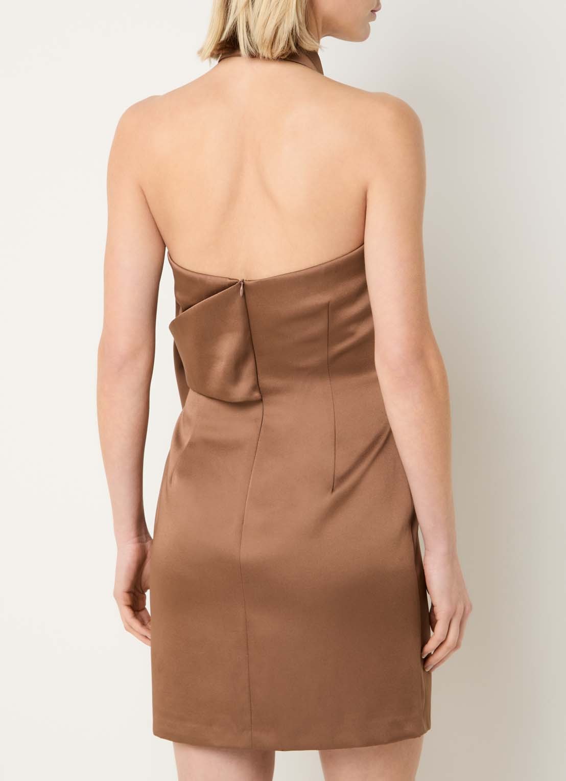 NIKKIE Omahah mini jurk van satijn met strikdetail - achterkant 4 taupe