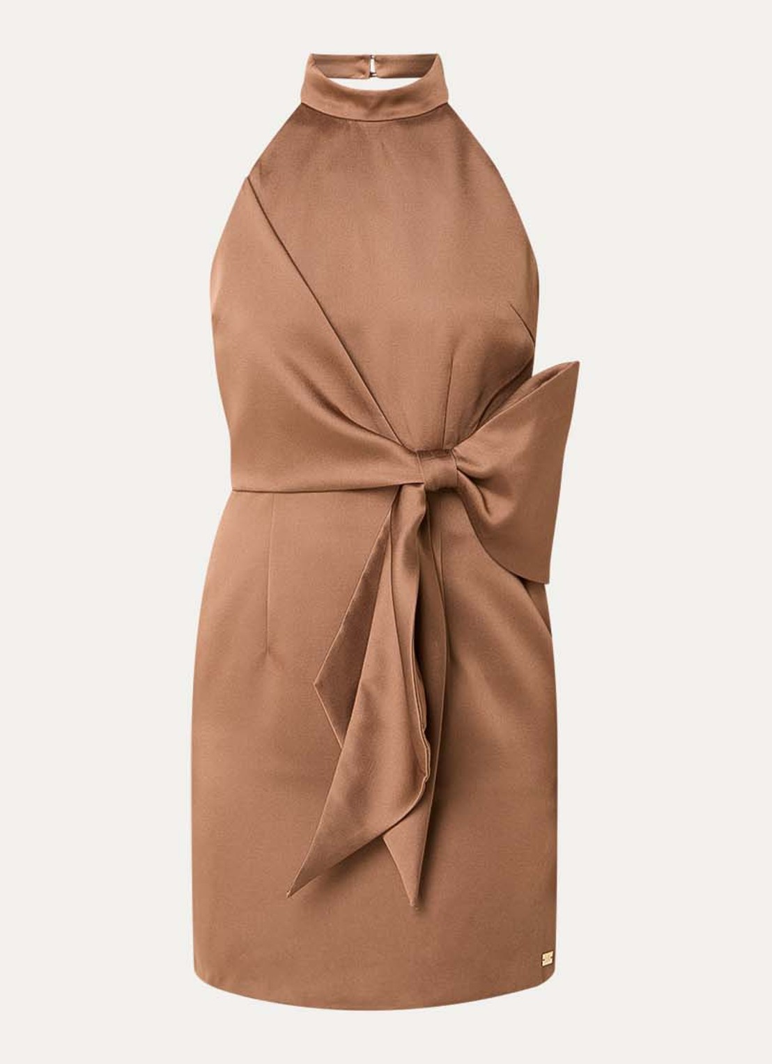 NIKKIE Omahah mini jurk van satijn met strikdetail - voorkant taupe