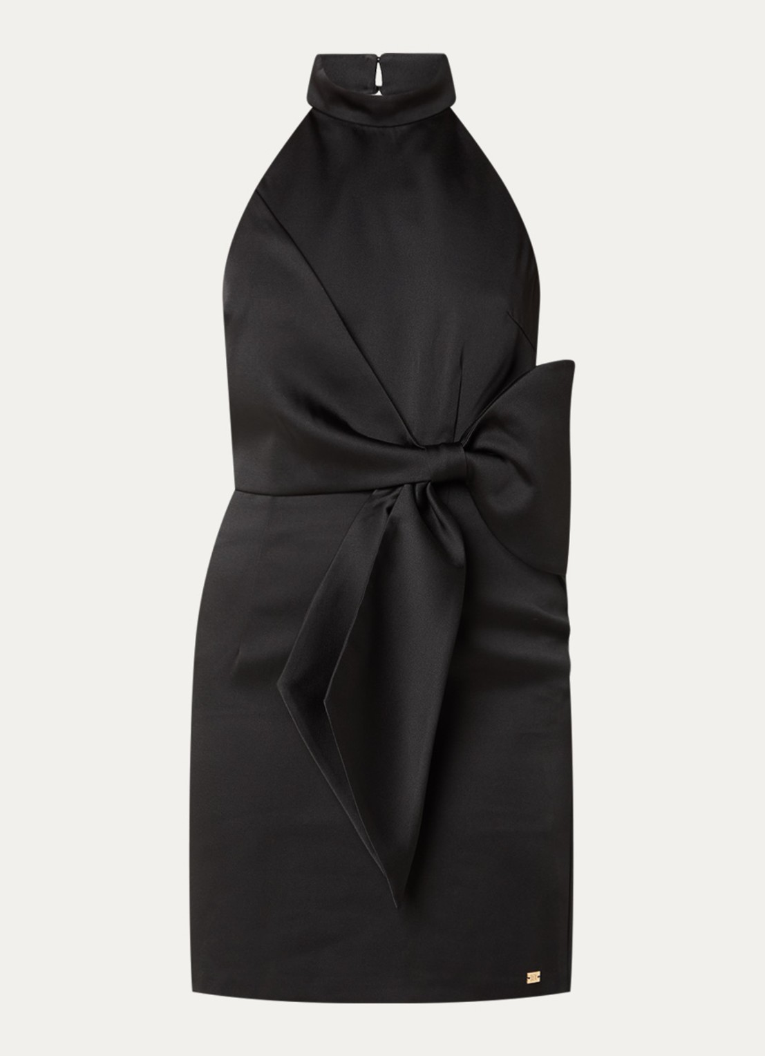 NIKKIE Omahah mini jurk van satijn met strikdetail - voorkant 2 zwart