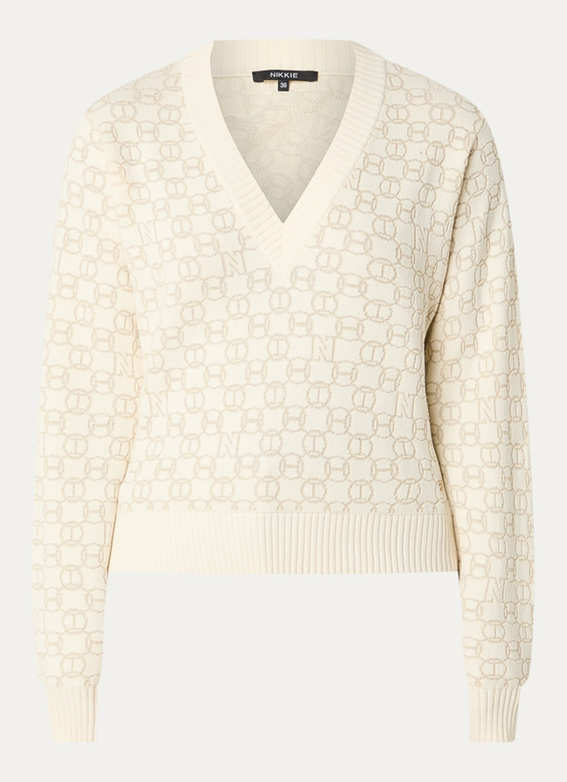 NIKKIE Omarah pullover met lurex en logoprint - voorkant 3 creme
