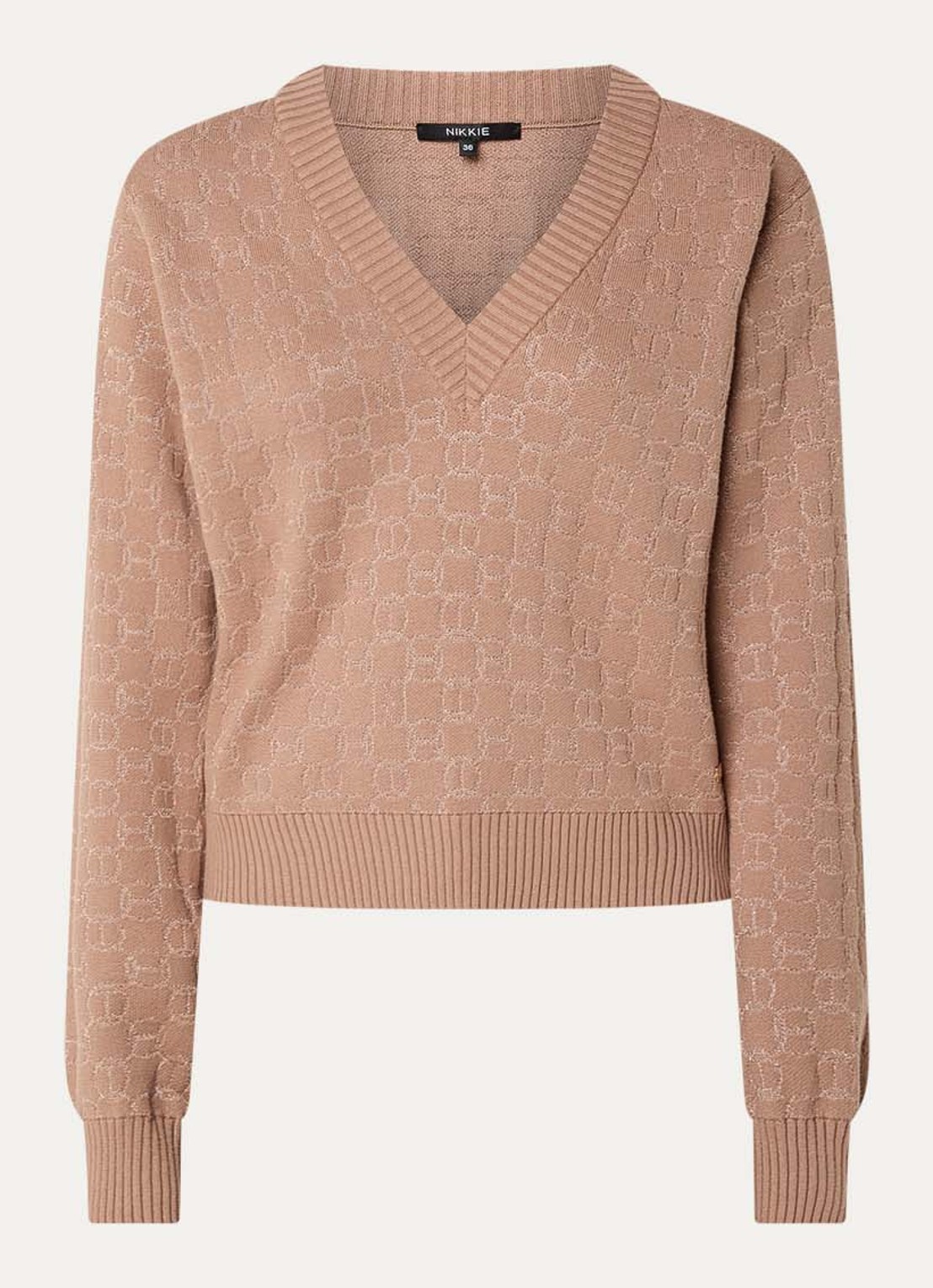 NIKKIE Omarah pullover met lurex en logoprint - voorkant 2 gebroken wit