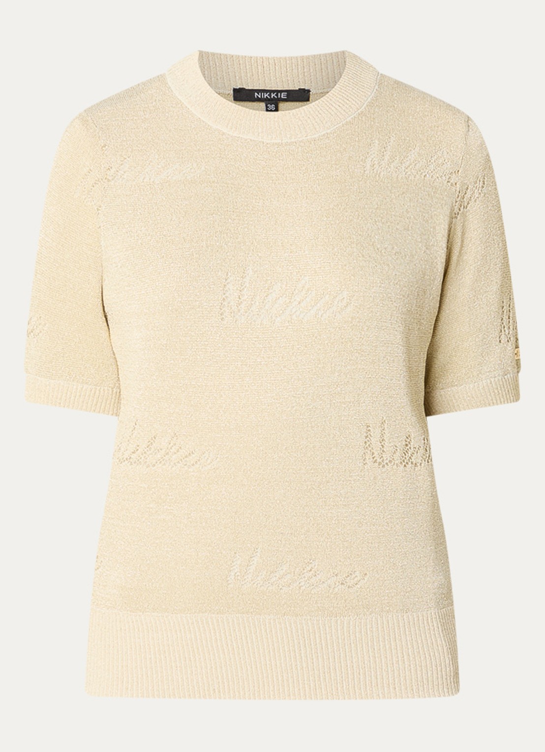 NIKKIE Omarah top met lurex en logo - voorkant 3 creme