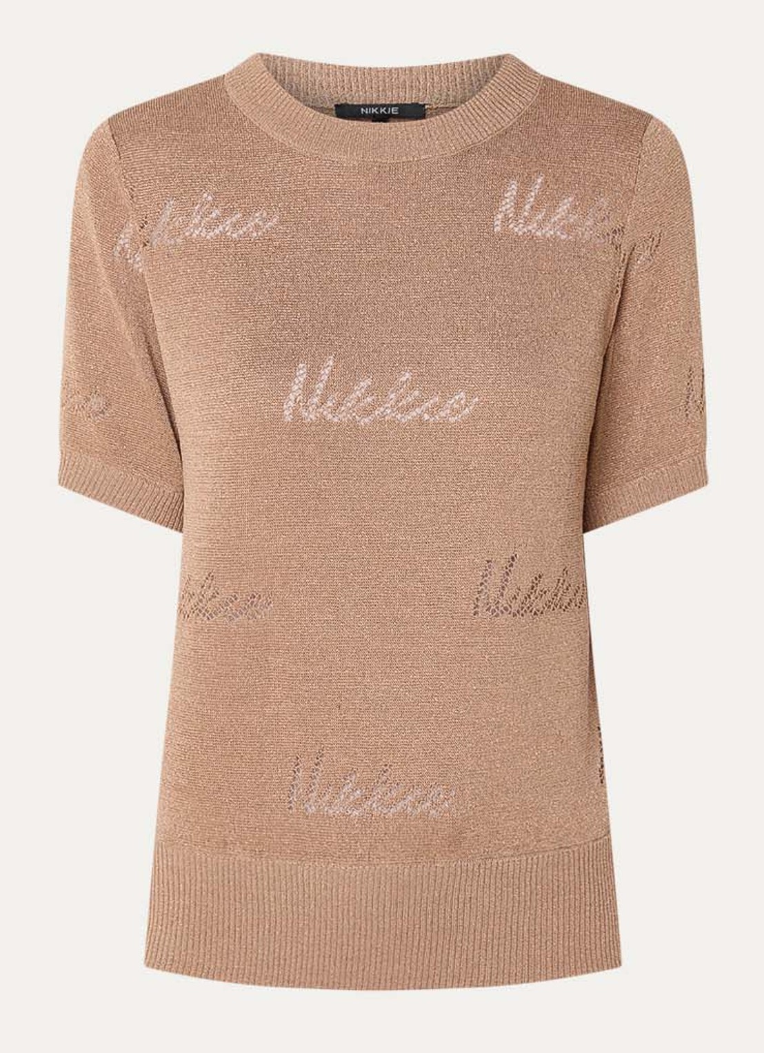 NIKKIE Omarah top met lurex en logo - voorkant gebroken wit