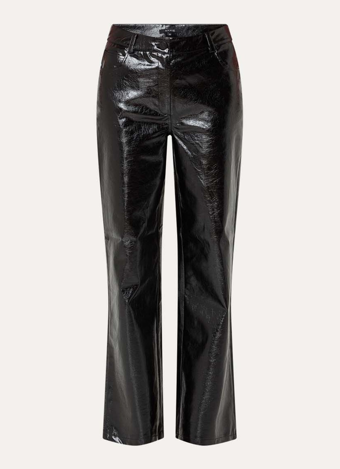 NIKKIE Ondo high waist straight fit broek van imitatieleer met structuur - voorkant zwart