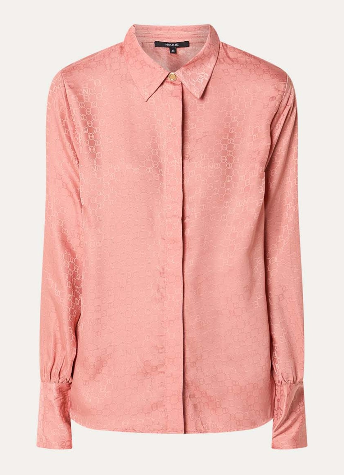 NIKKIE Opava blouse van satijn met print - voorkant 3 zalmroze