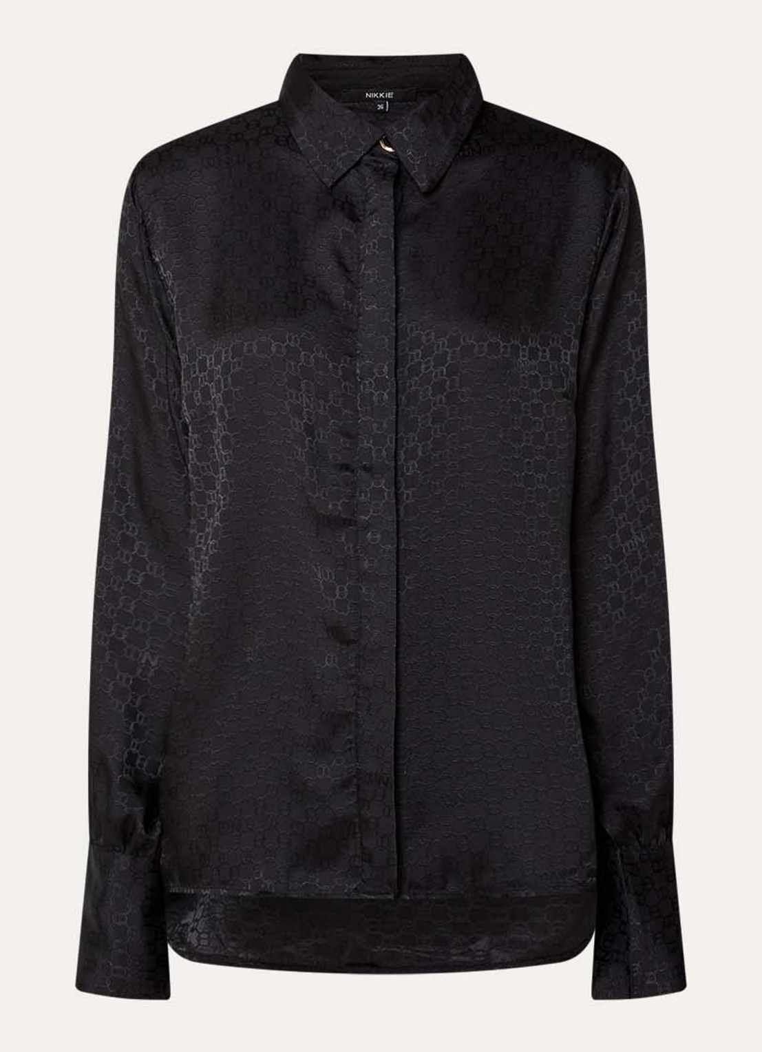 NIKKIE Opava blouse van satijn met print - voorkant 3 zwart