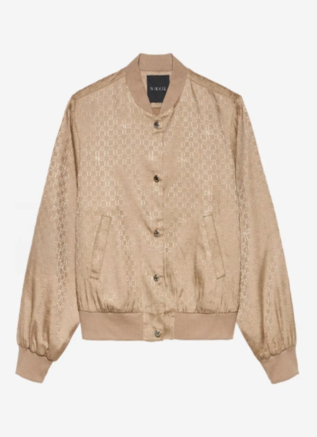 NIKKIE Opava bomberjack met logoprint - voorkant praline