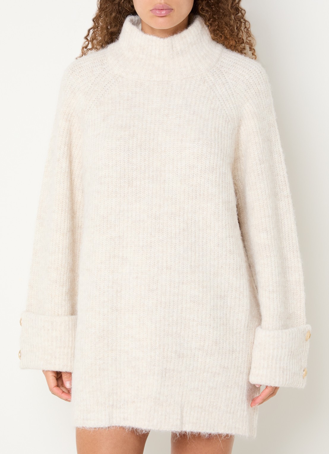 NIKKIE Opole mini jurk in wolblend met col - detail gebroken wit