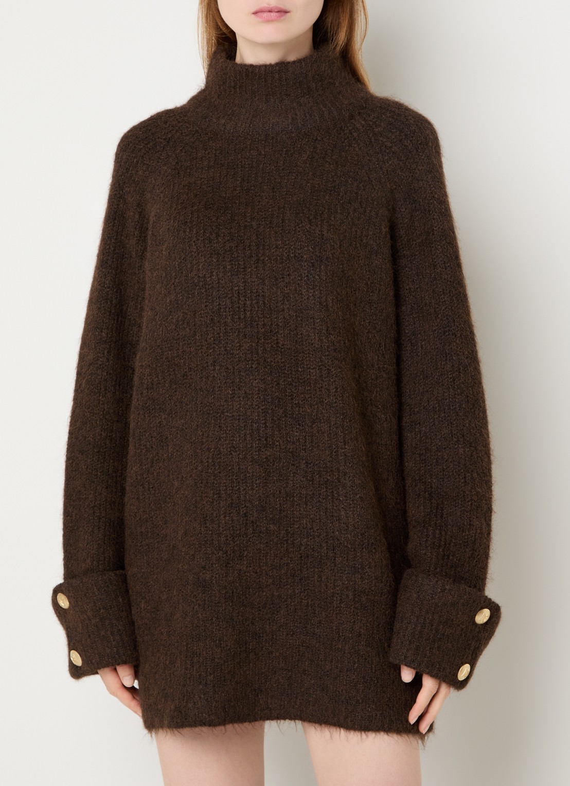 NIKKIE Opole mini jurk in wolblend met col - detail 4 hazelnootbruin