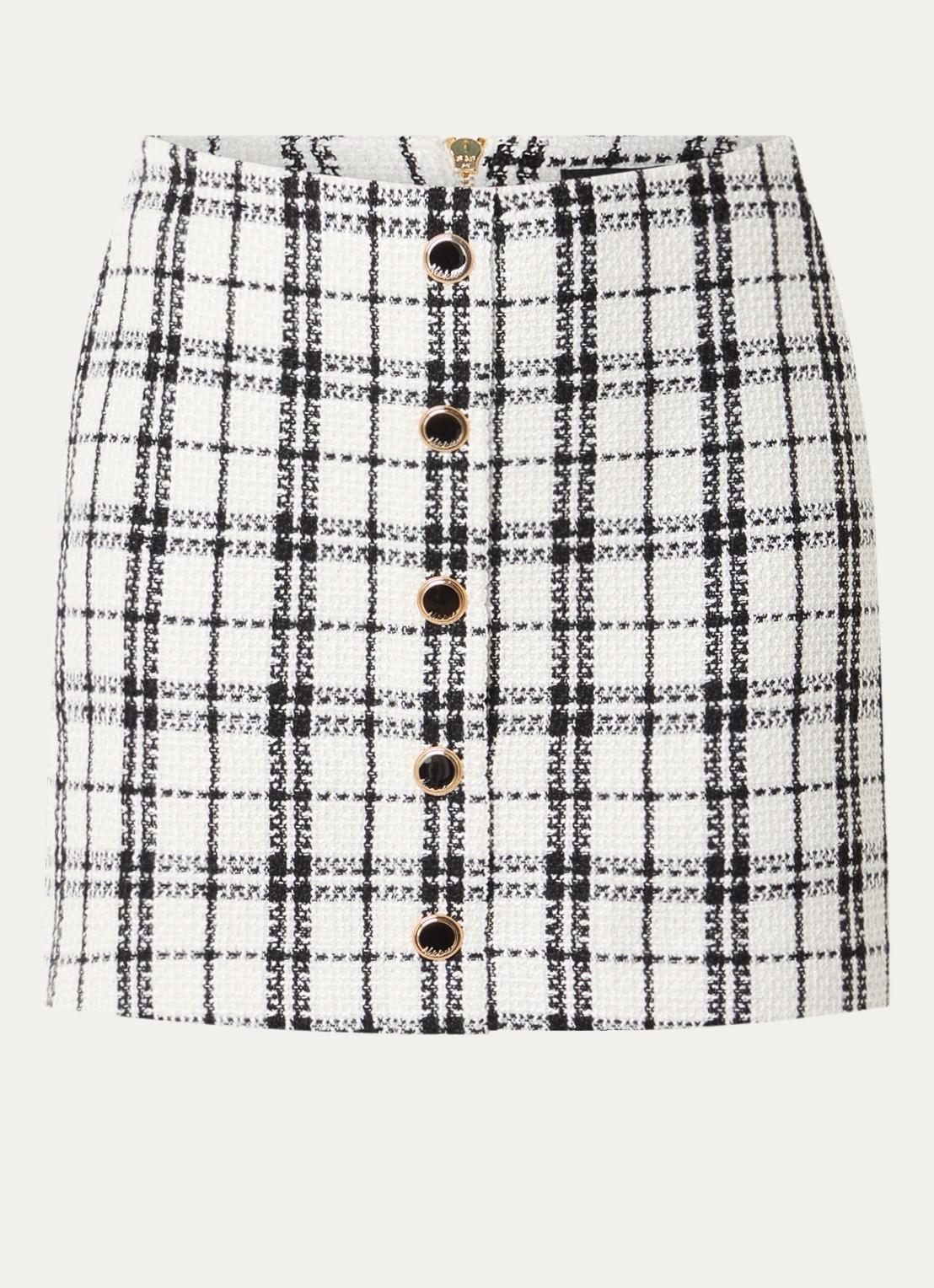 NIKKIE Oringa minirok met tweed-look en sierknopen - voorkant wit